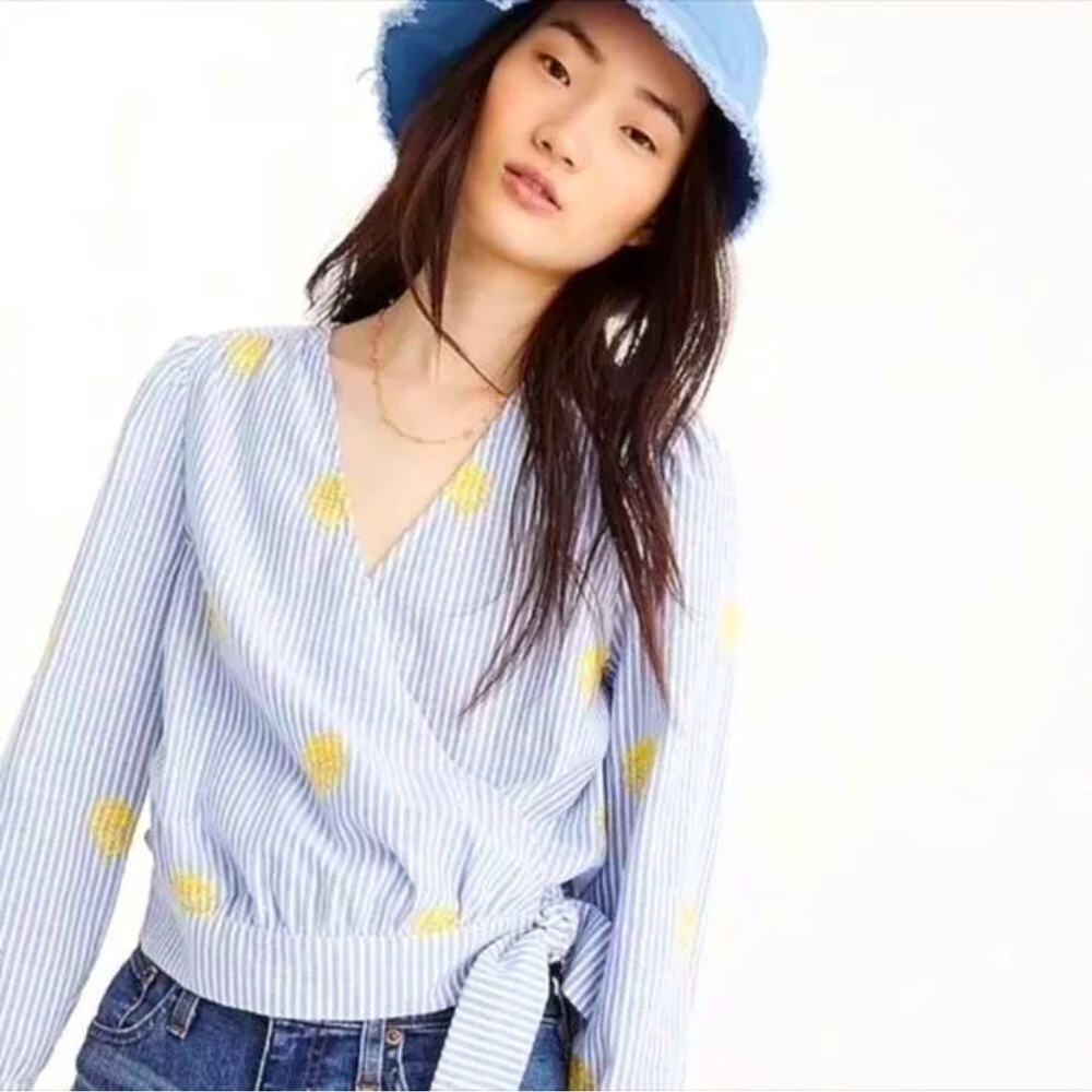 J. Crew Cotton wrap top in embroidered pineapple